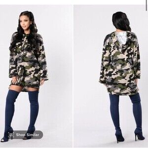 Fashion Nova Camo Hoodie Tunic with Bell Sleeves